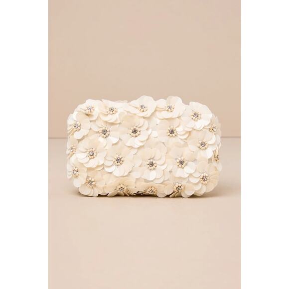 Lulus Handbags - NWT Lulus Blooming Addition Ivory Sequin Rhinestone Box Clutch Bag